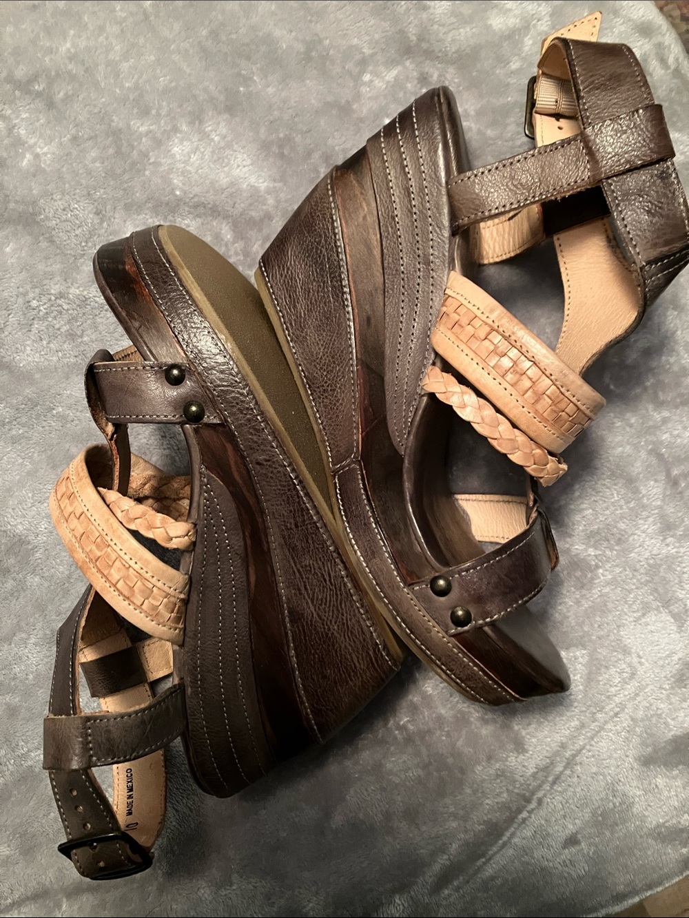 Bed Stu Jaslyn Women's Brown Leather Braided Strap Platform Wedge Sandals Sz 10 - Picture 4 of 8